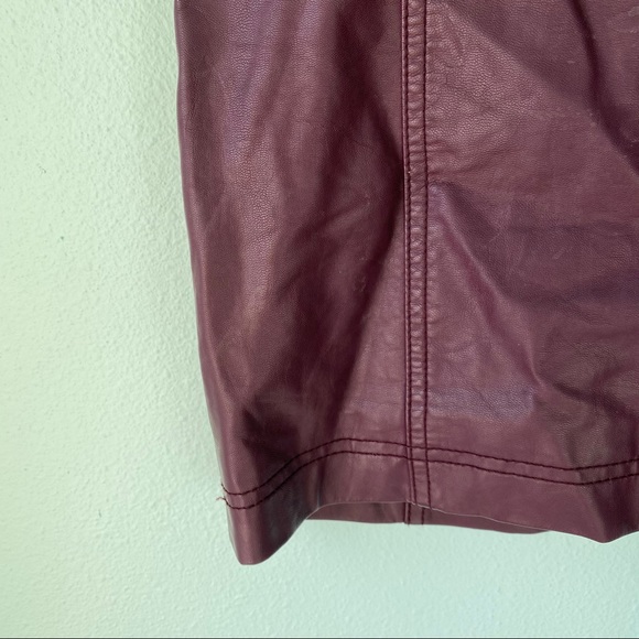 Free People Burgundy Pleather Mini Skirt - Picture 2 of 6